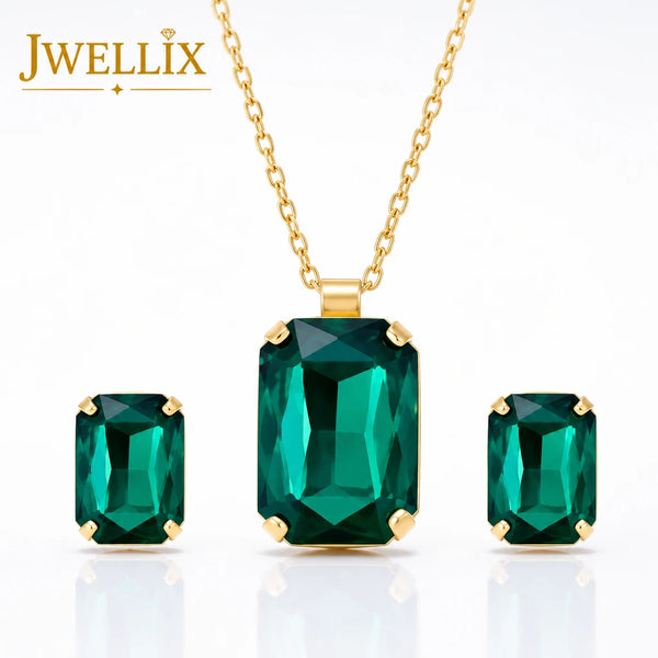 JWELLIX Emerald Royale Green Crystal Pendant Necklace Set