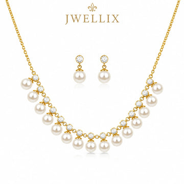 JWELLIX Pearl Radiance Gold-Tone Statement Necklace Set
