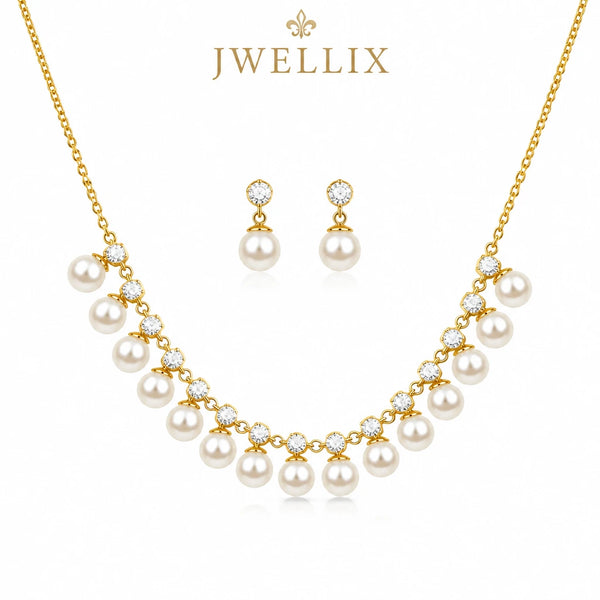 JWELLIX Pearl Radiance Gold-Tone Statement Necklace Set