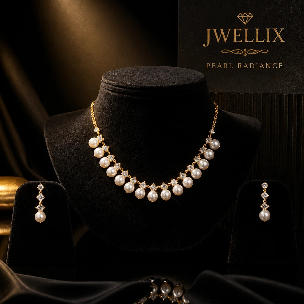 JWELLIX Pearl Radiance Gold-Tone Statement Necklace Set