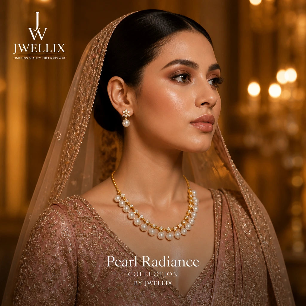 JWELLIX Pearl Radiance Gold-Tone Statement Necklace Set
