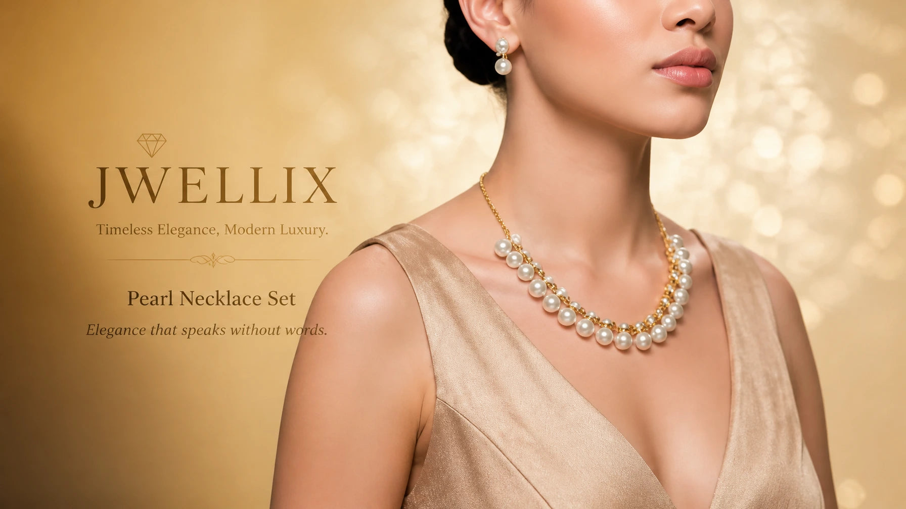 JWELLIX Pearl Radiance Gold-Tone Statement Necklace Set