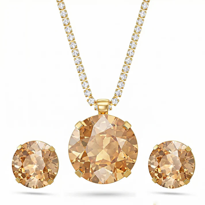 JWELLIX Champagne Crystal Pendant Necklace Set With Earrings