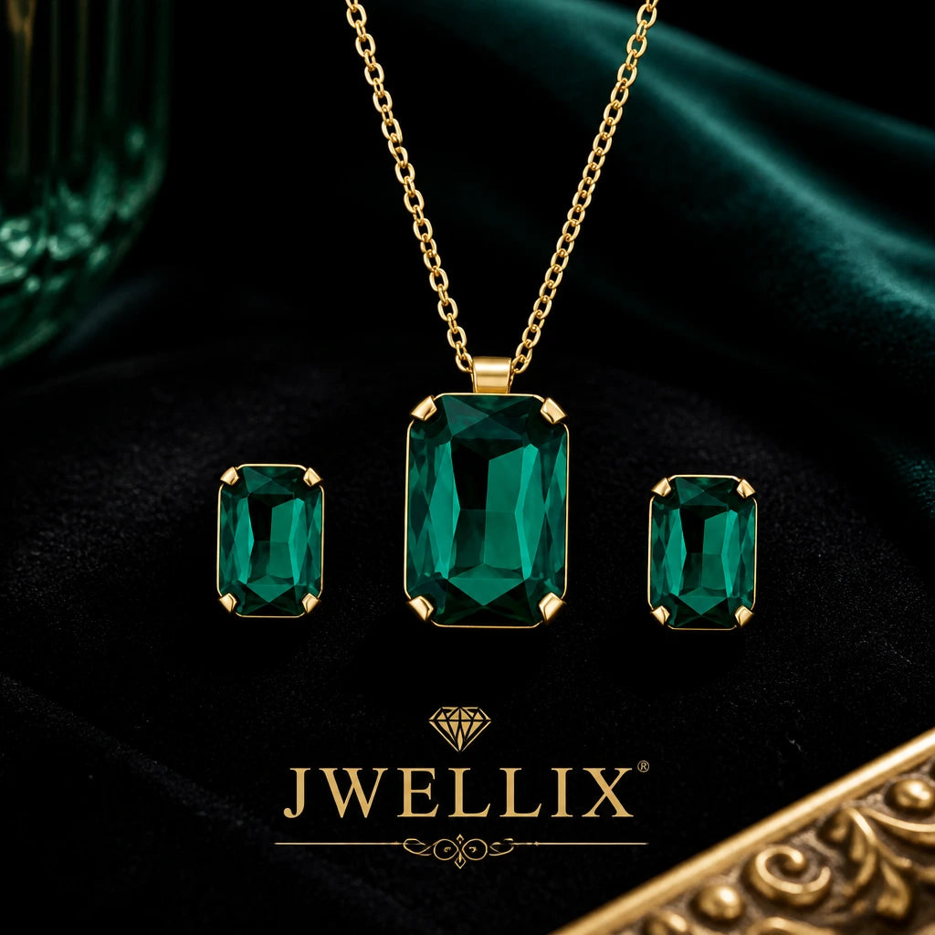 JWELLIX Premium Crystal Choker Necklace Set With Earrings